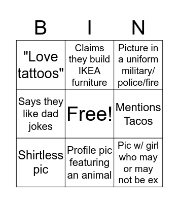 Tinder Bingo Card