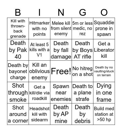 Battlefield Bingo Card
