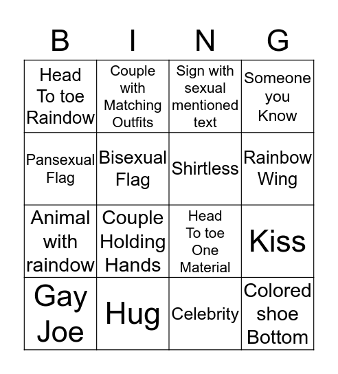 Pride Bingo Card