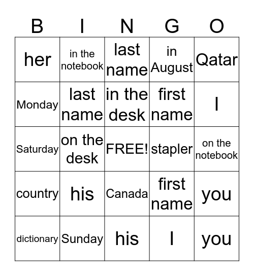 Untitled Bingo Card