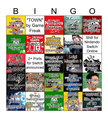 Nintendo E3 2019 Bingo Card