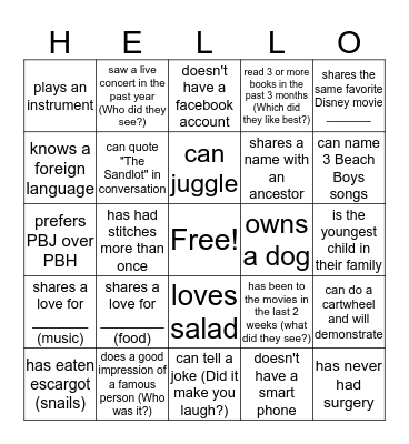 Draney Family Bingo Card