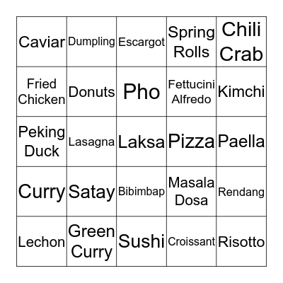 FOOD AROUND THE WORLD Bingo Card