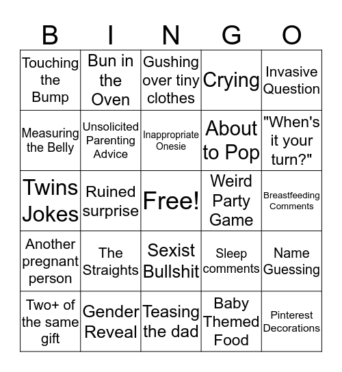 Baby Shower Bingo Card