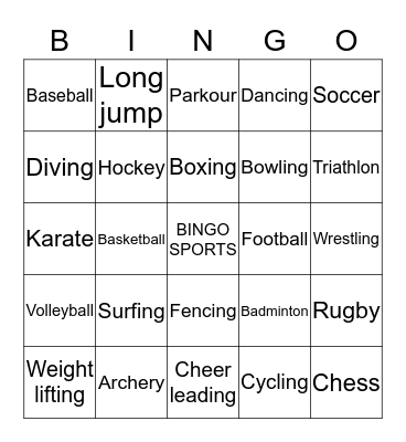 INTRAMURALS 2019 Bingo Card