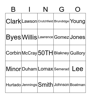 WILSON FAMILY REUNION Bingo Card