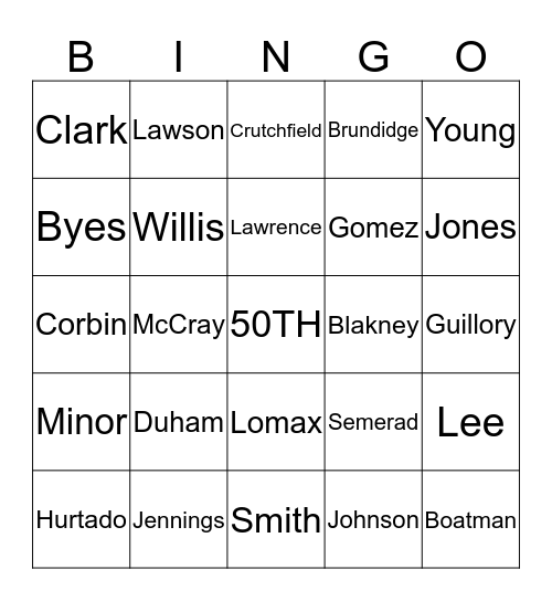 WILSON FAMILY REUNION Bingo Card
