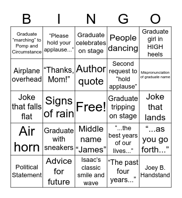 Graduation Bingo Card