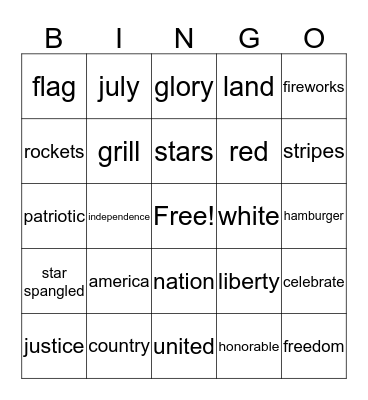 4th of July Bingo Card