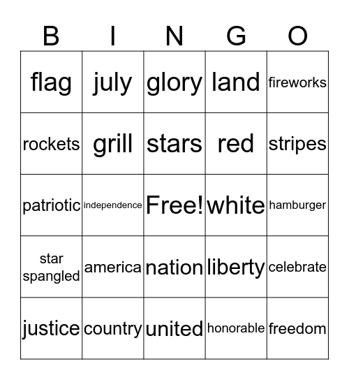 4th of July Bingo Card