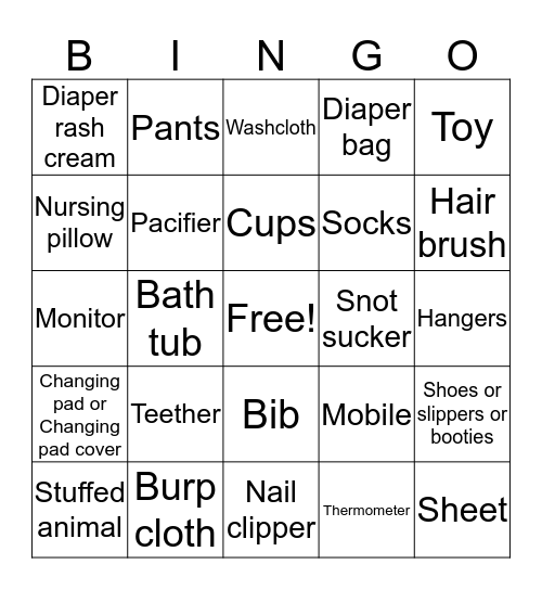 Baby Gift Bingo Card