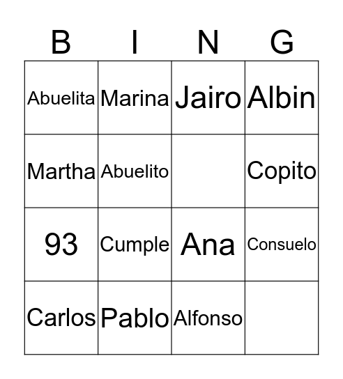 Paez Bingo Card