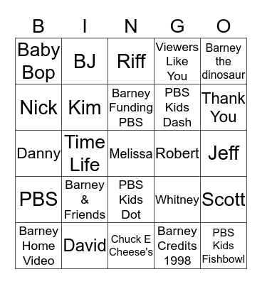 Barney & Friends Bingo Card
