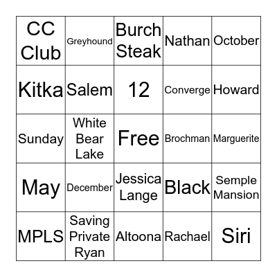 Eva and Andy Bingo Card