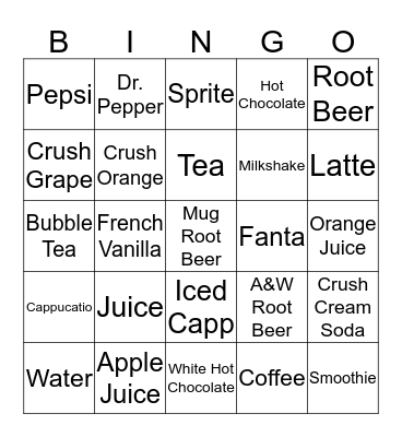 Drinks Bingo Card