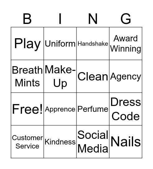 Professionalism  Bingo Card