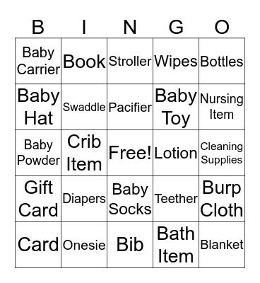 Baby Shower Bingo Card