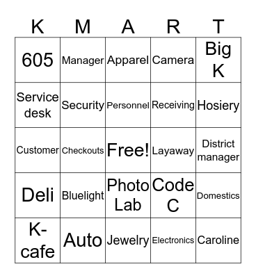 Kmart  Bingo Card