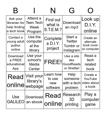 Winder Teen Tech Bingo Card