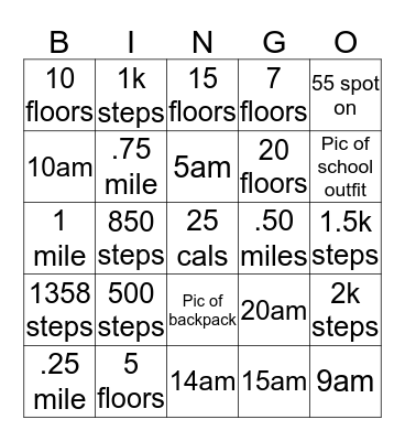 School walks Bingo Card