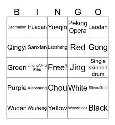 Chinese Opera Terms Bingo Card