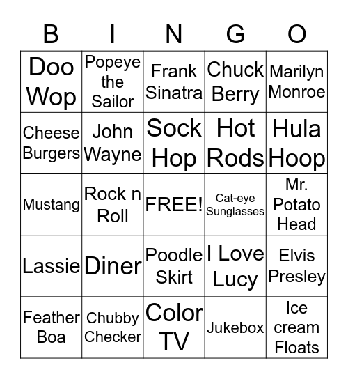 FABULOUS 50s BINGO Card