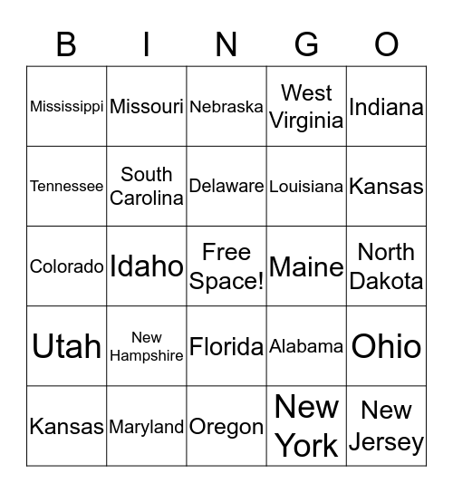 License Plate Bingo Card