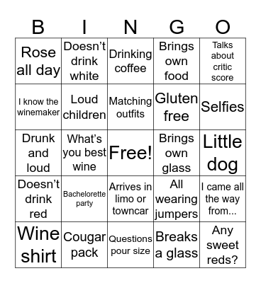 Wine Tasting Bingo Card