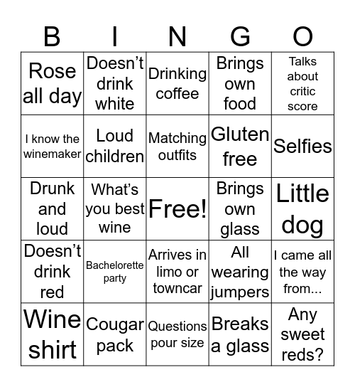 Wine Tasting Bingo Card