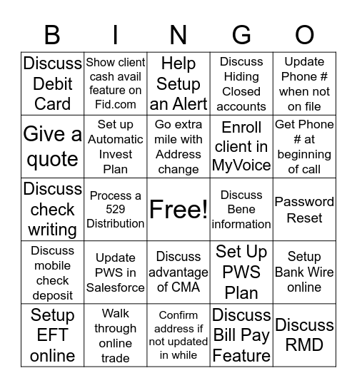 Going the Extra Mile Bingo Card