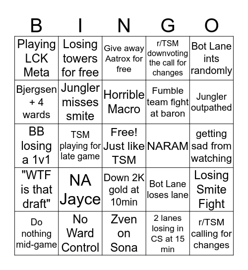 TSM Bingo Card Bingo Card
