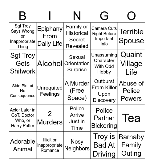 Midsomer Murders Bingo Card