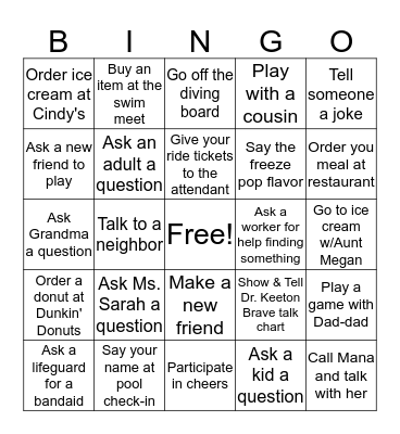 Kate's Summer Bingo Card