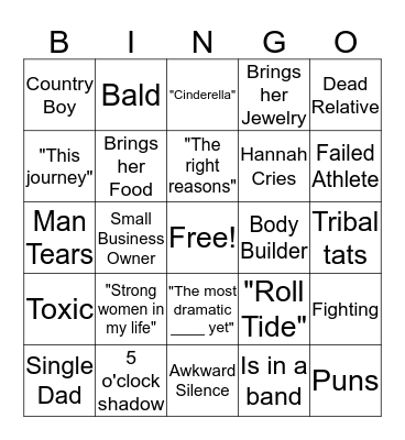 Bachelorette Bingo Card