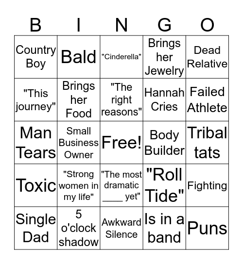 Bachelorette Bingo Card