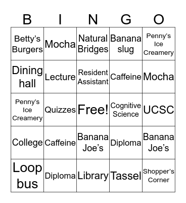 Graduation Bingo Card