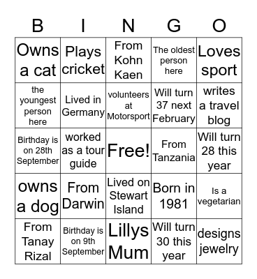Find this person Bingo Card