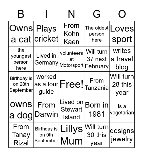 Find this person Bingo Card