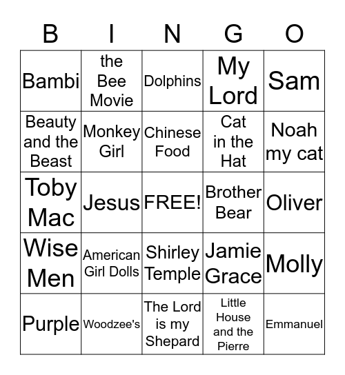 Mallory's Tea Party Birthday Bingo Card