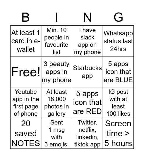 Emoticon Party Bingo Card