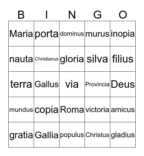 Latin  Bingo Card