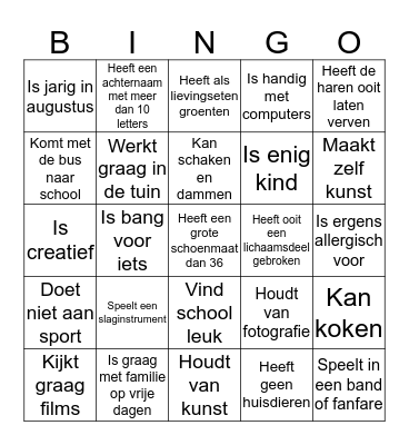 Kennismaken Bingo Card