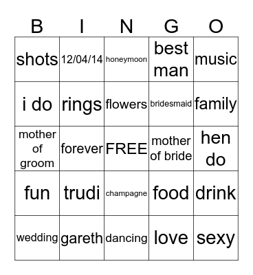 hen do bingo Card