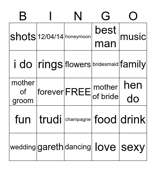 hen do bingo Card