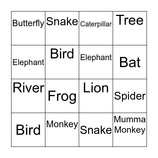 Monkey puzzle Bingo Card