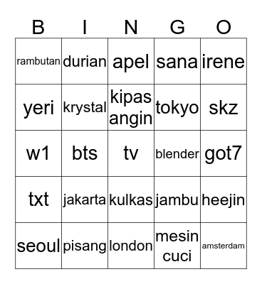 punya gion. Bingo Card