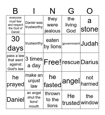 Daniel and the Lion's Den BINGO Card
