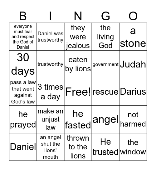 Daniel and the Lion's Den BINGO Card