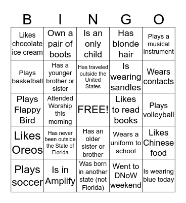 Getting to know you Bingo Card