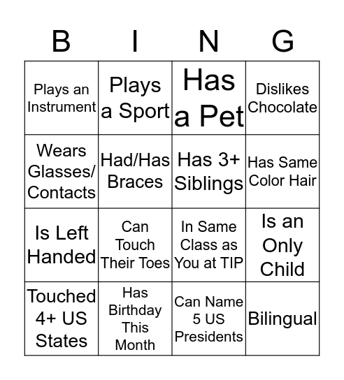 Duke Tip RC Group Intro Bingo Card